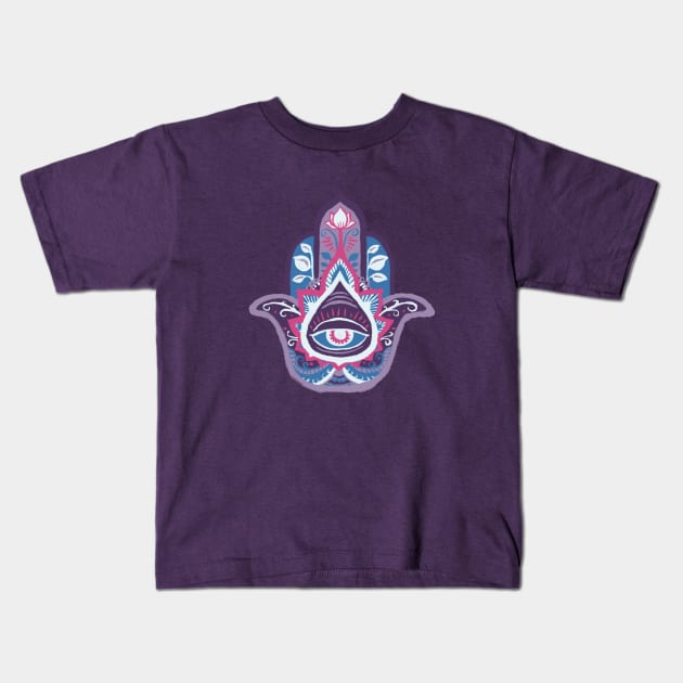 Hamsa Hand - Amethyst(February) Kids T-Shirt by akaneyabushita